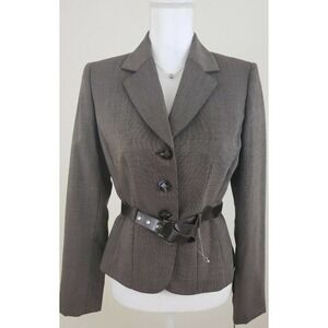Tahari ASL~Woman Size 4~Brown Wool Blend Blazer Jacket w/Belt NWT $79.99